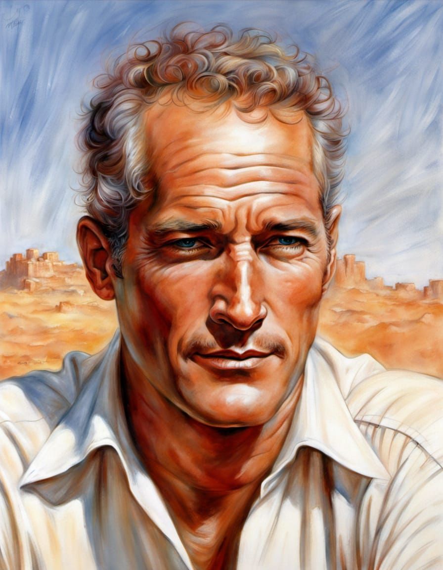 Paul Newman Portrait in Dark Fantasy Style