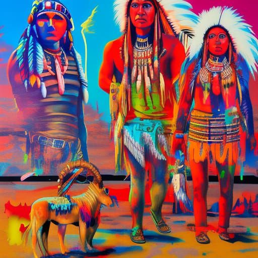 AMERICAN Indians in a desert ghost town.