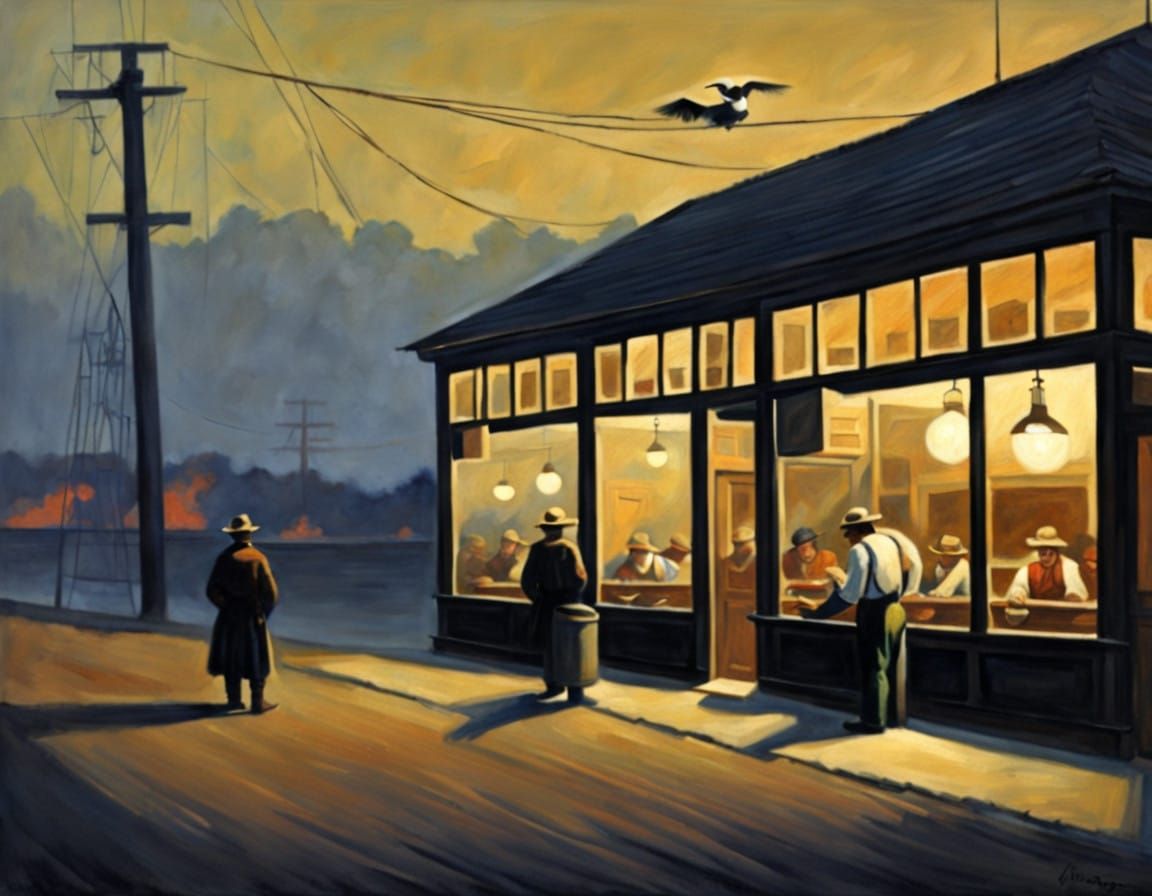 N. C. Wyeth's Dreamy Nighthawks Scene