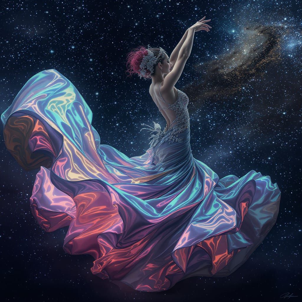 Flamenco Dancer in Nebula: Art Nouveau Style