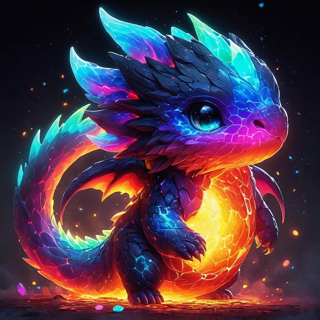 Luminescent Rainbow Magma Dragon in Anime Style