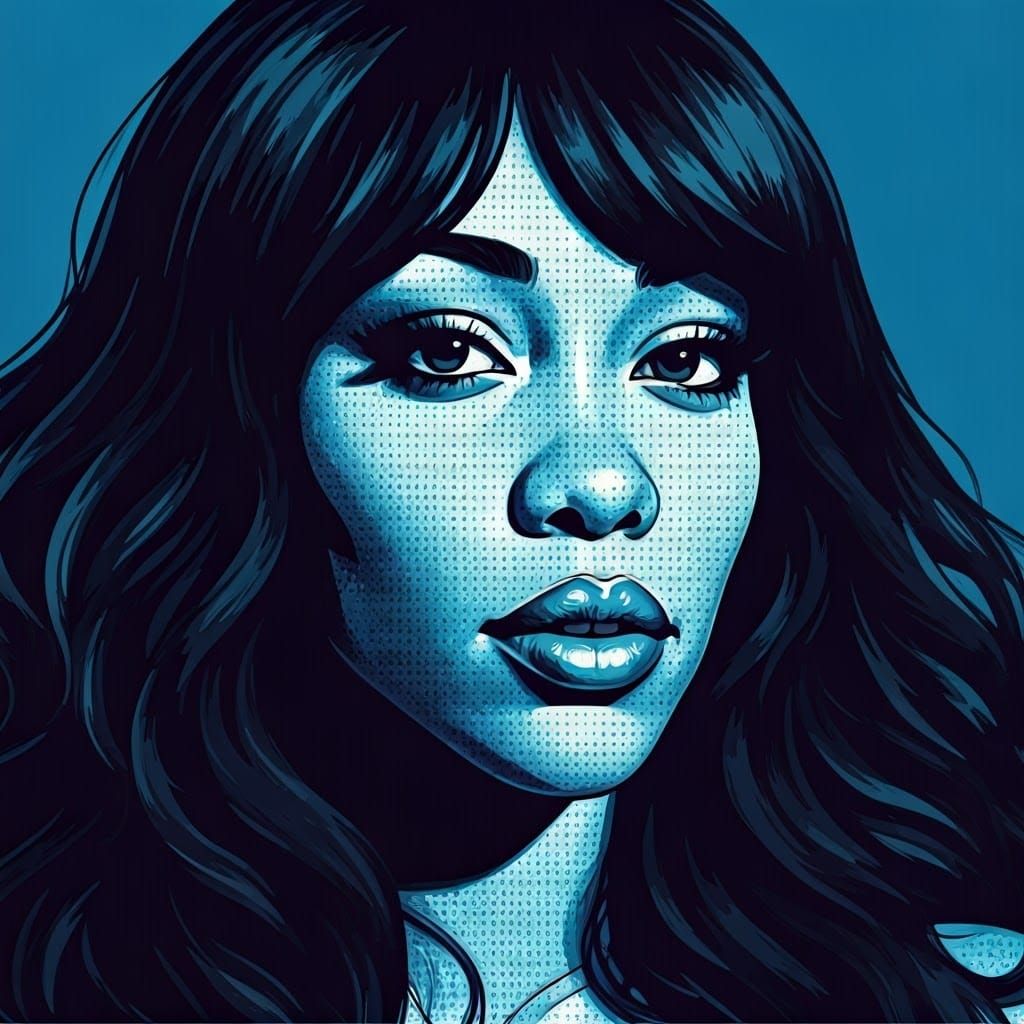SZA in Triadic Color Portrait with Ben-Day Dots