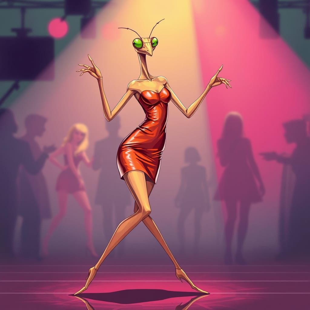 Mantis in Disco Dress, Striking a Pose on the Dance Floor