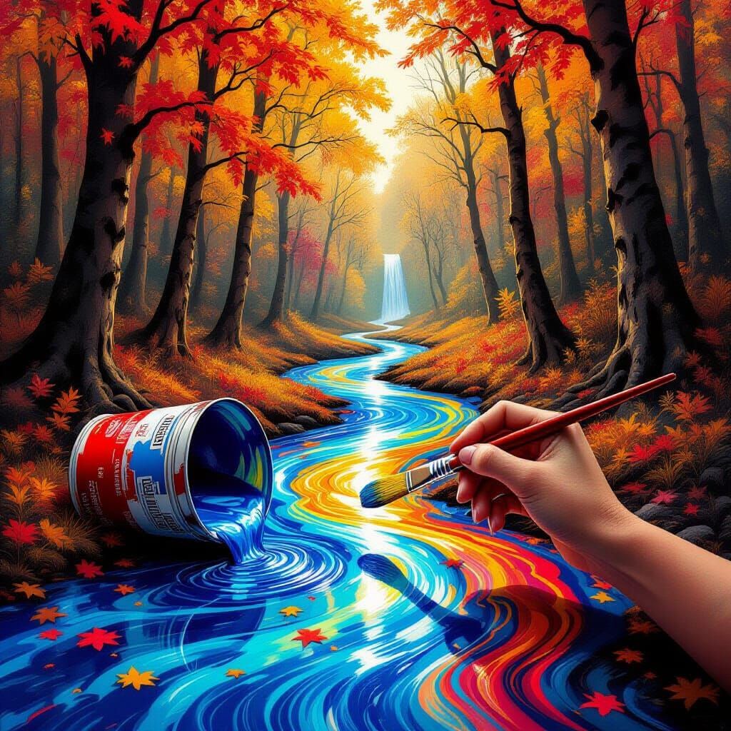 Surreal Autumn Paint River Forest Path