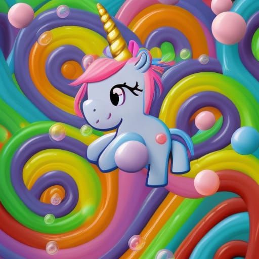Unicorn with bubbles and rainbows