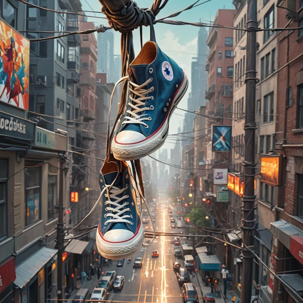Shoes on Powerline: Detailed Digital Art