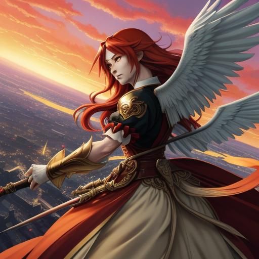 Anime Maid Dragon with Wings and Staff