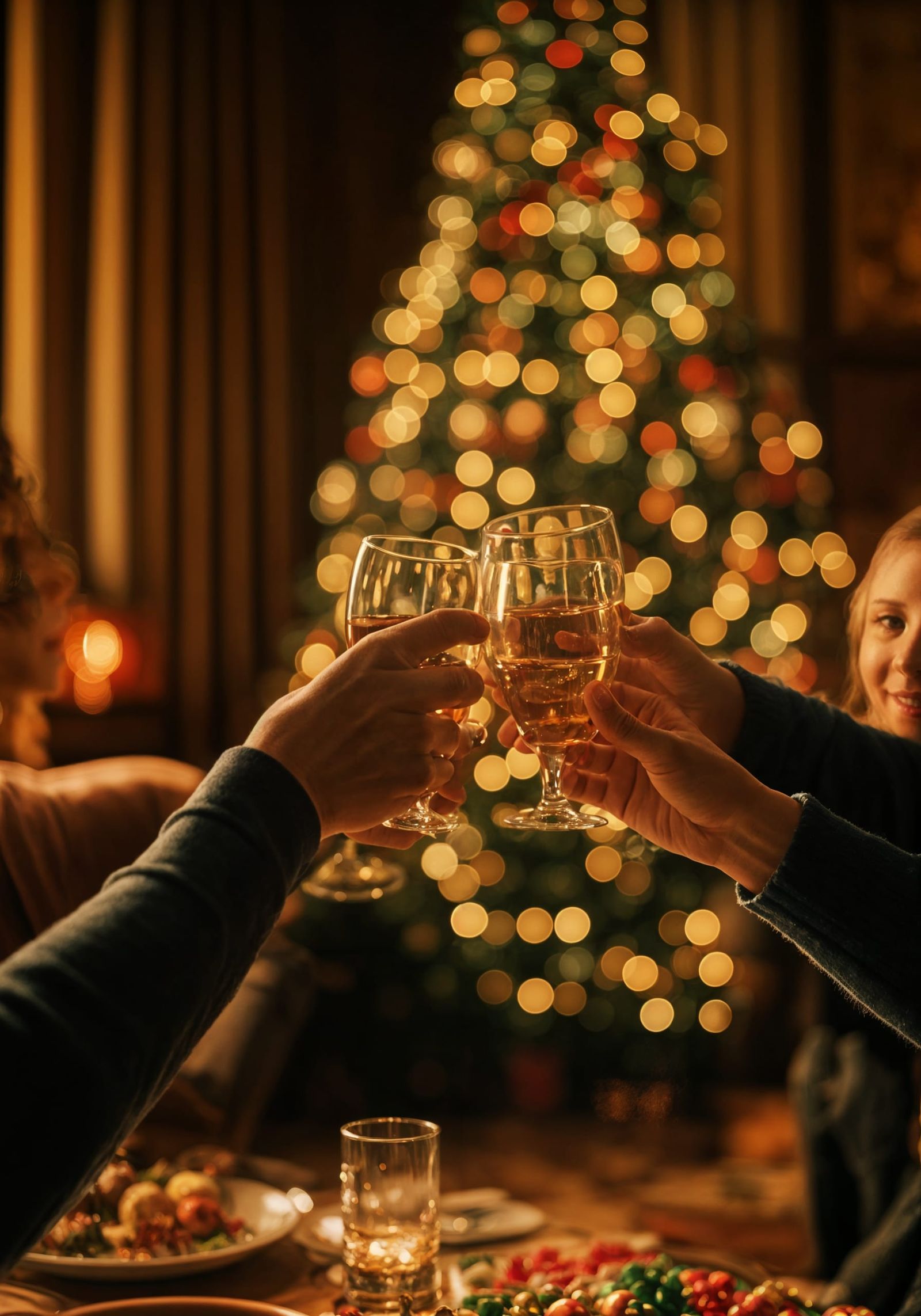 Warm Winter Wonderland Scene with Festive Family Gathered Ar...