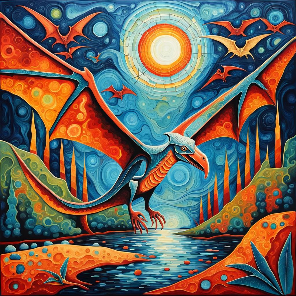 Abstract Pterodactyl Artwork with Fine Details