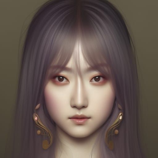 Beautiful Japanese Woman Portrait in Detailed Oil Painting