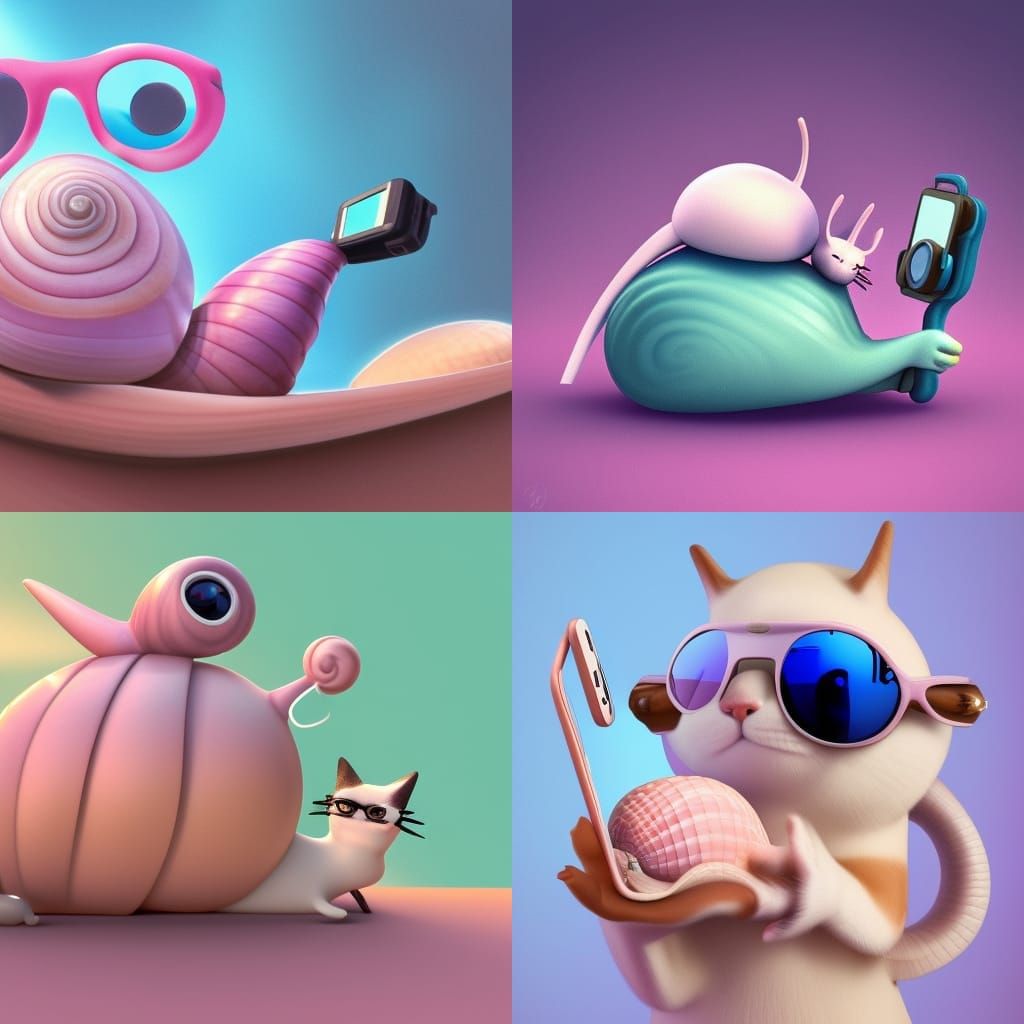Snail Selfie with Cat: Pixar-Style 3D Render