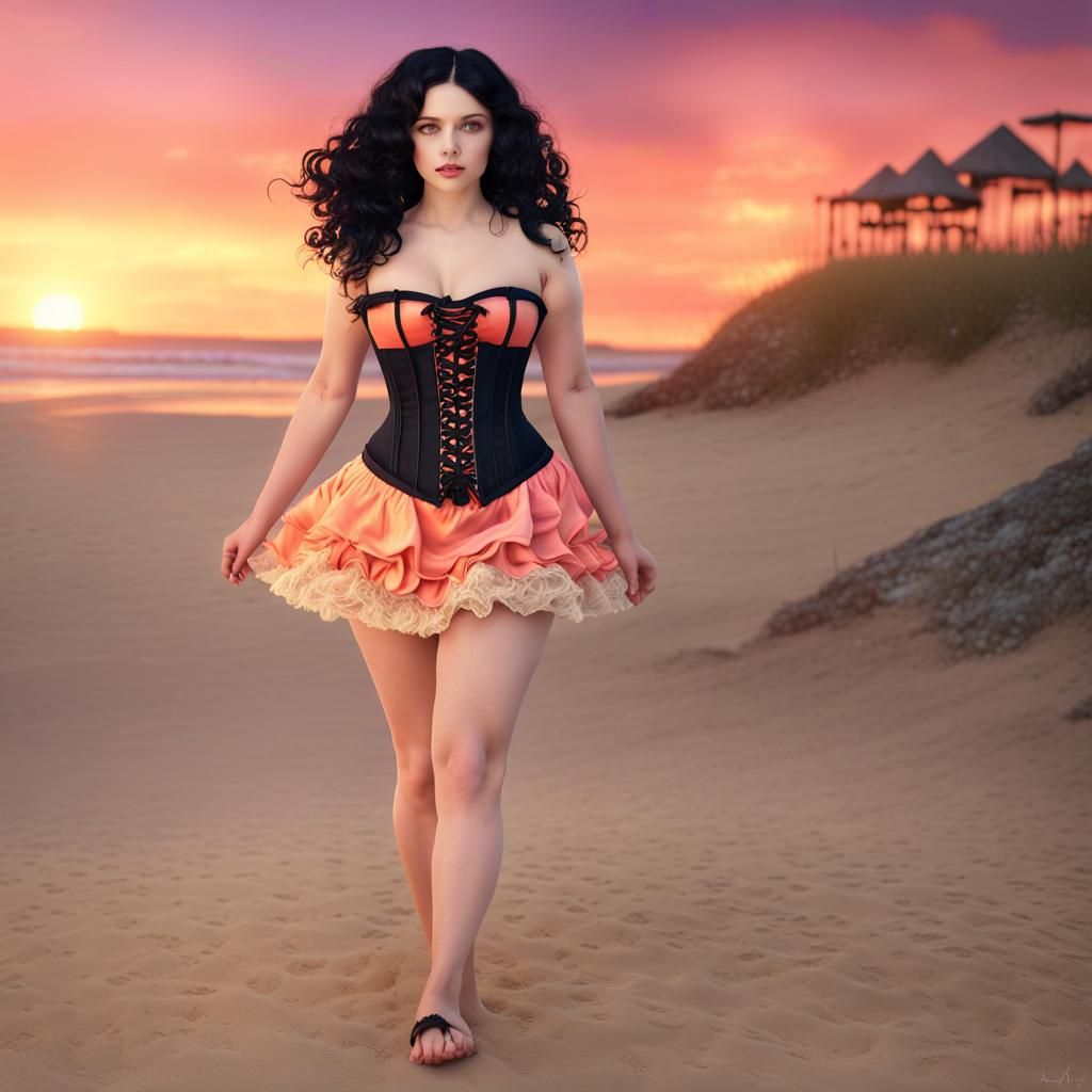 Summer Witch on Beach at Sunset, Fantasy Art