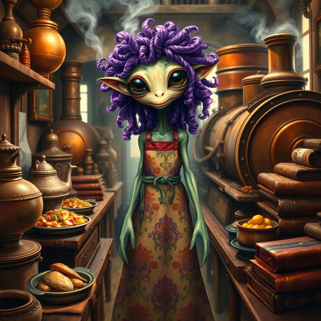 Alien on Locomotive in Kandinsky Abstract Style