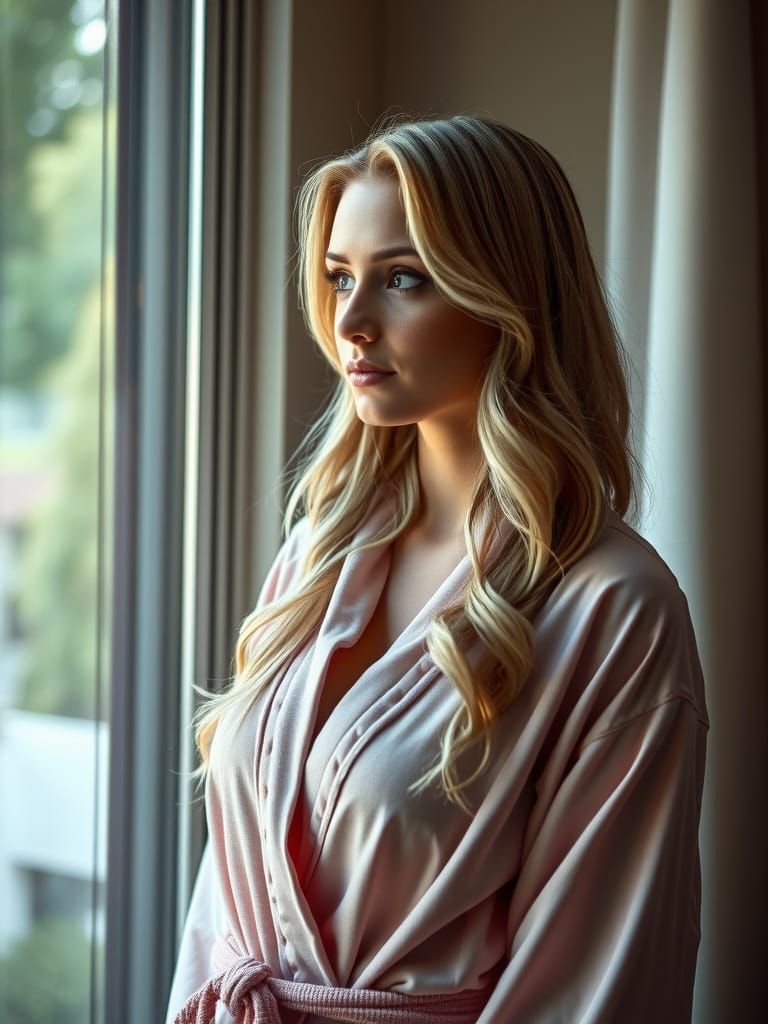 Blonde Woman in Robe: Cinematic Portrait