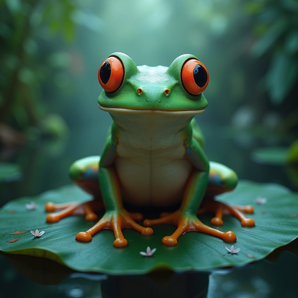 Whimsical Fantasy Frog Perched on Lily Pad