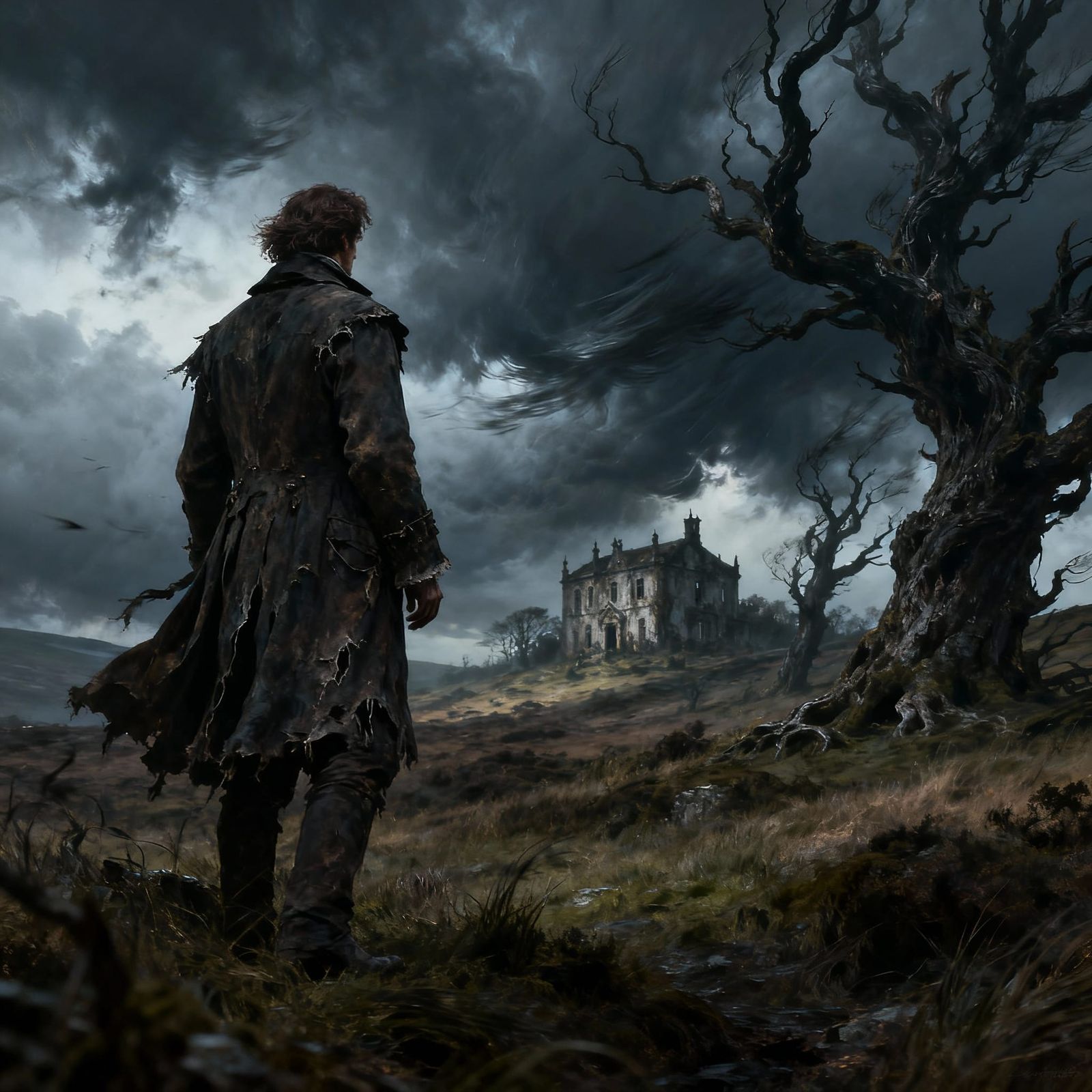 Melancholic Man on Stormy Moor