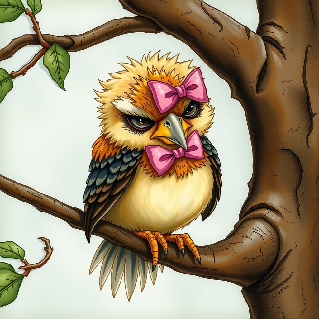 Grumpy Eagle Chick in Whimsical Storybook Style