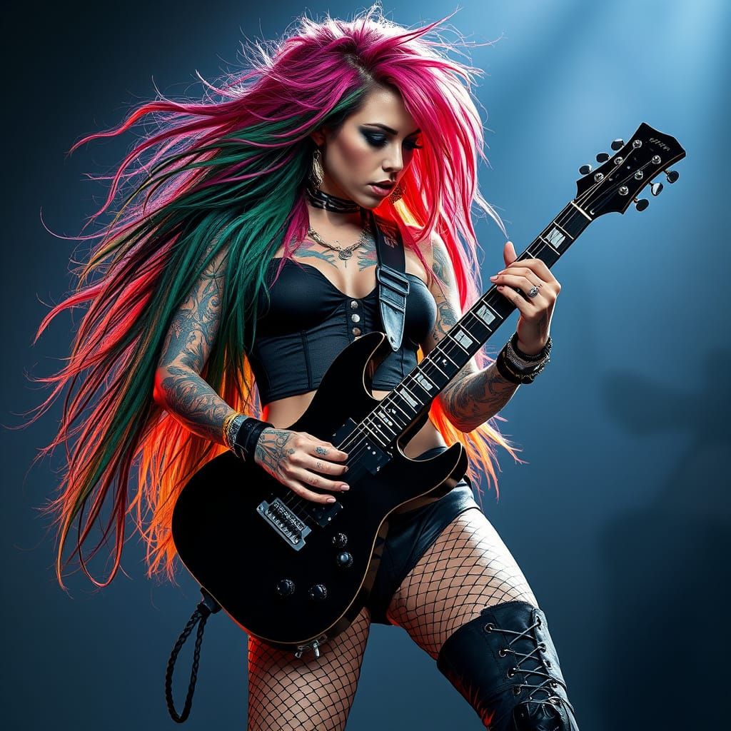 Rock Musician with Colorful Hair and Tattoos