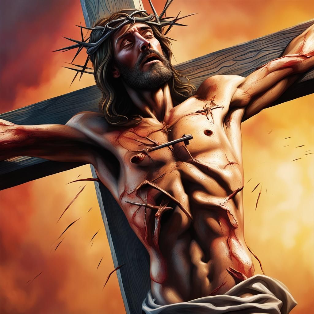 Jesus's Suffering and Redemption: Hyperrealistic Splash Art