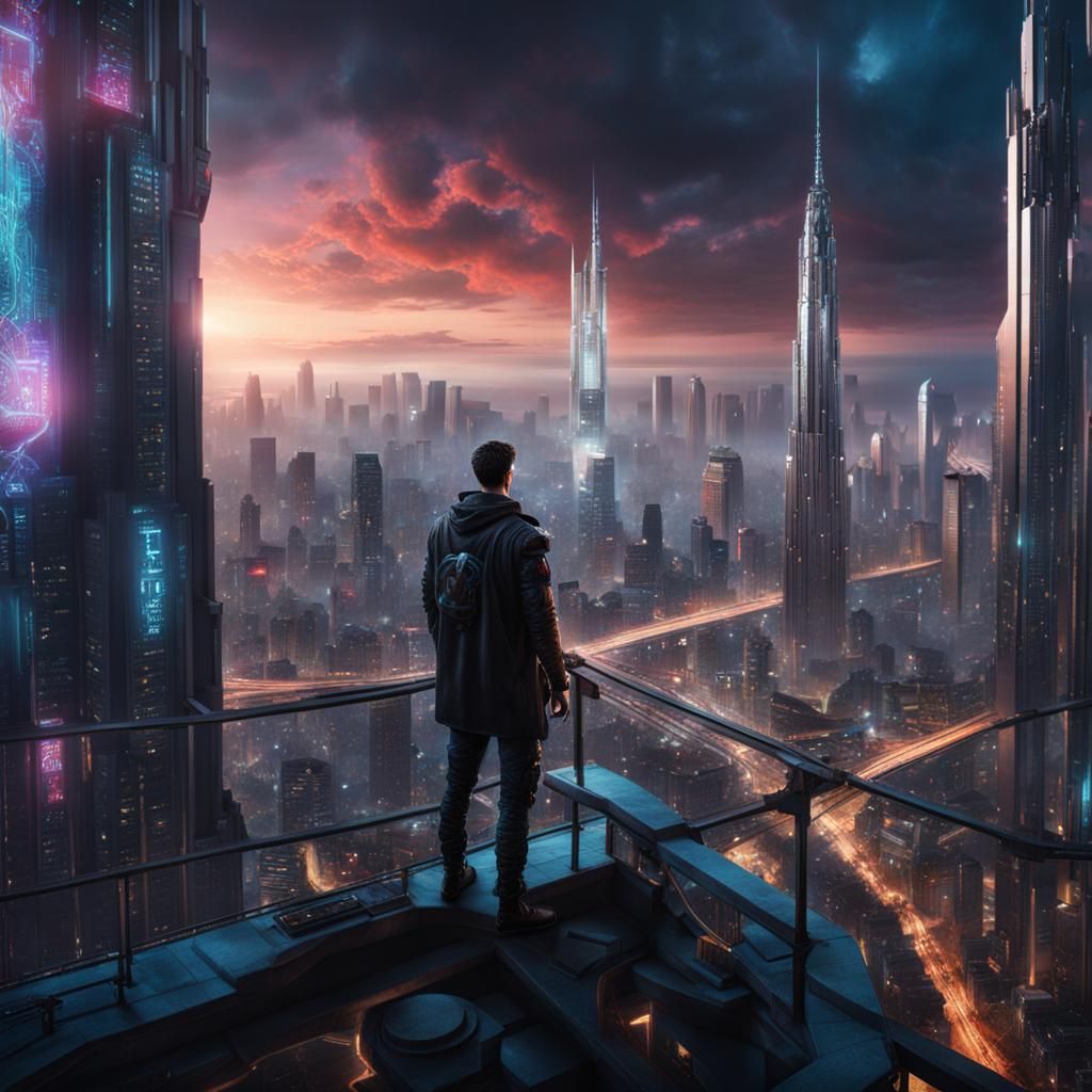 Cyberpunk Cityscape View from Above