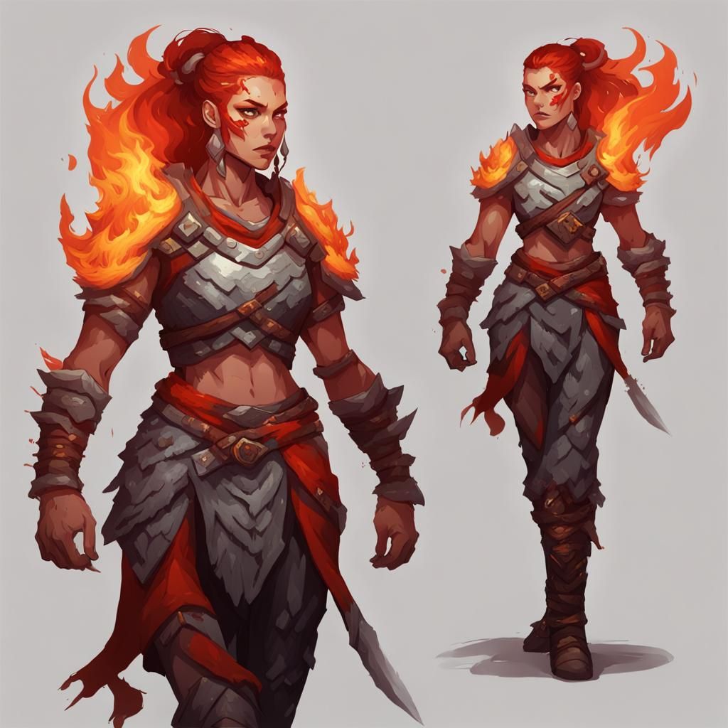 Magma Barbarian Woman in Fantasy Art Style