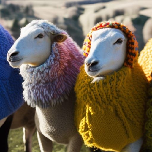 Sheep in Rainbow Sweaters, Fine Art Photography