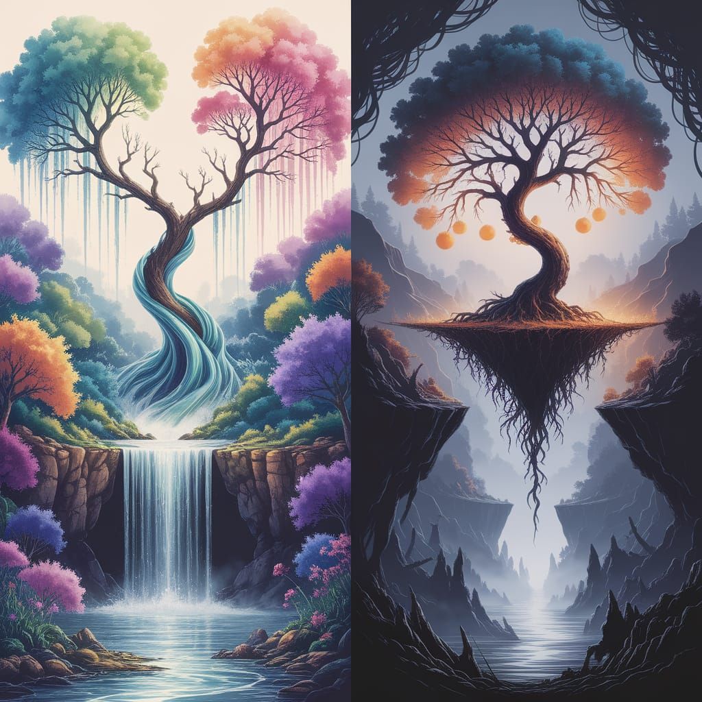 Whimsical Water Tree in Lush Forest