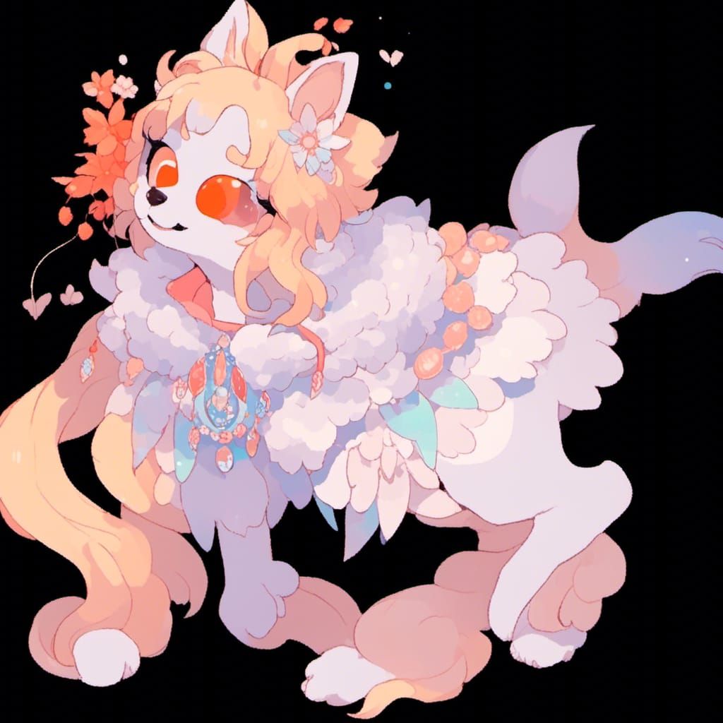 Cute Kawaii Wolf Creature in Disco Nature Style