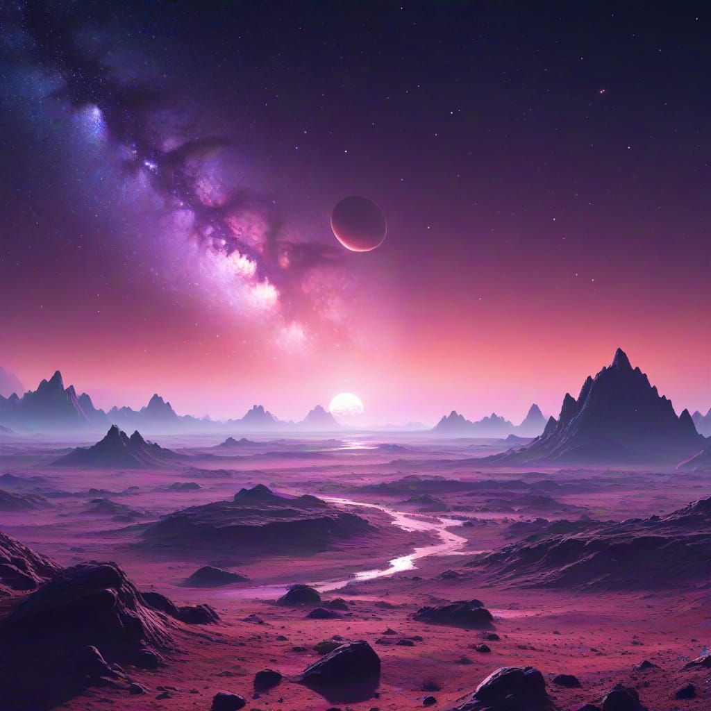 Alien Planet Landscape Under Starry Skies