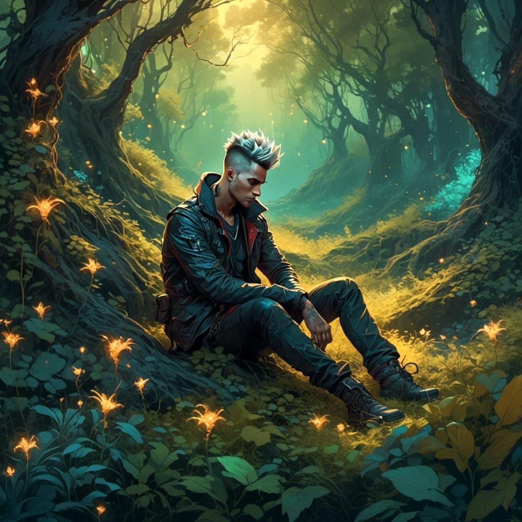 Ethereal Dreamscape With Glowing Flora and Fireflies