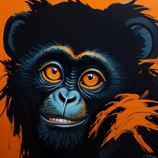 Vibrant Oil Painting Silhouette of Monkey