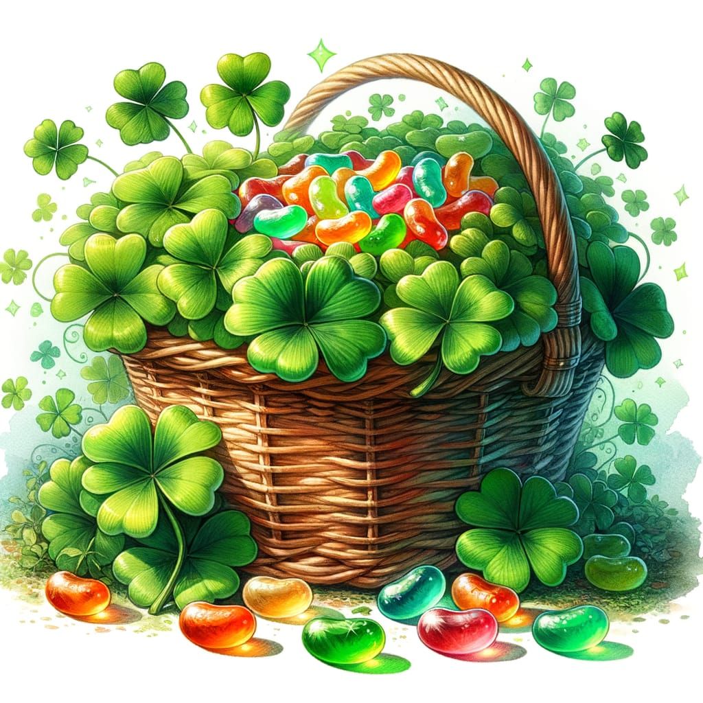 Four-Leaf Clovers and Jelly Beans Watercolor Clipart