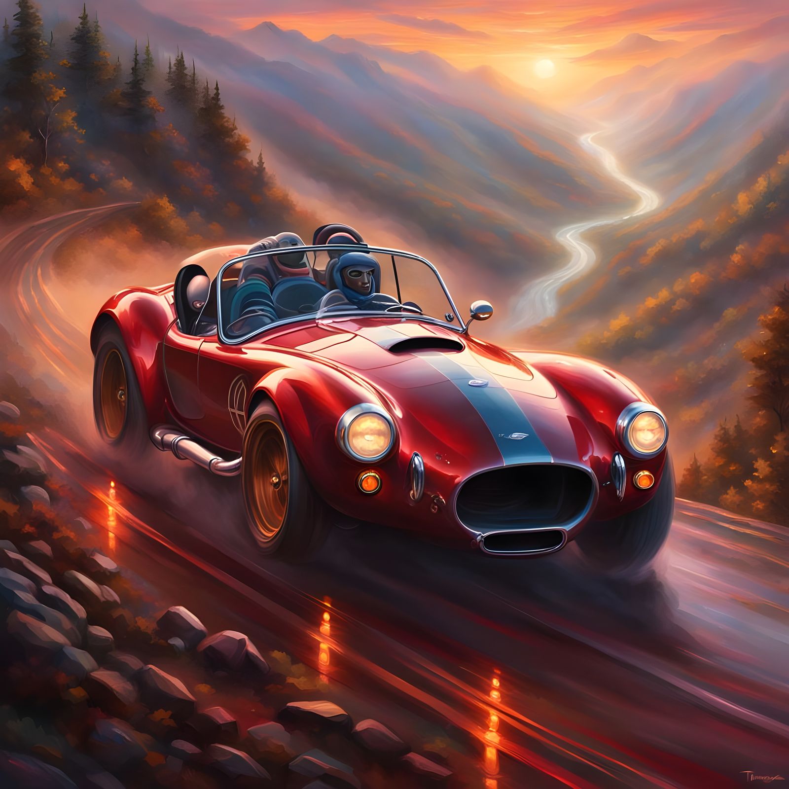 Red Cobra Racecar in Ethereal Fantasy Landscape