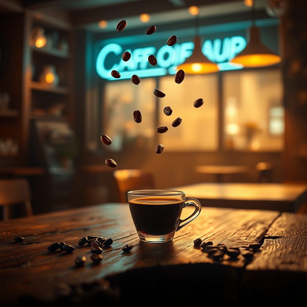 Cozy Coffee Shop Ambiance in Warm Golden Light