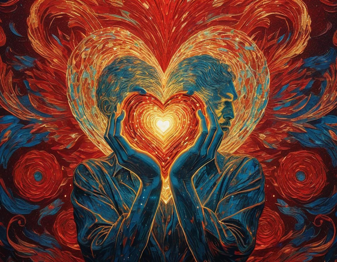 Ethereal Angel Heart in Art Deco Style