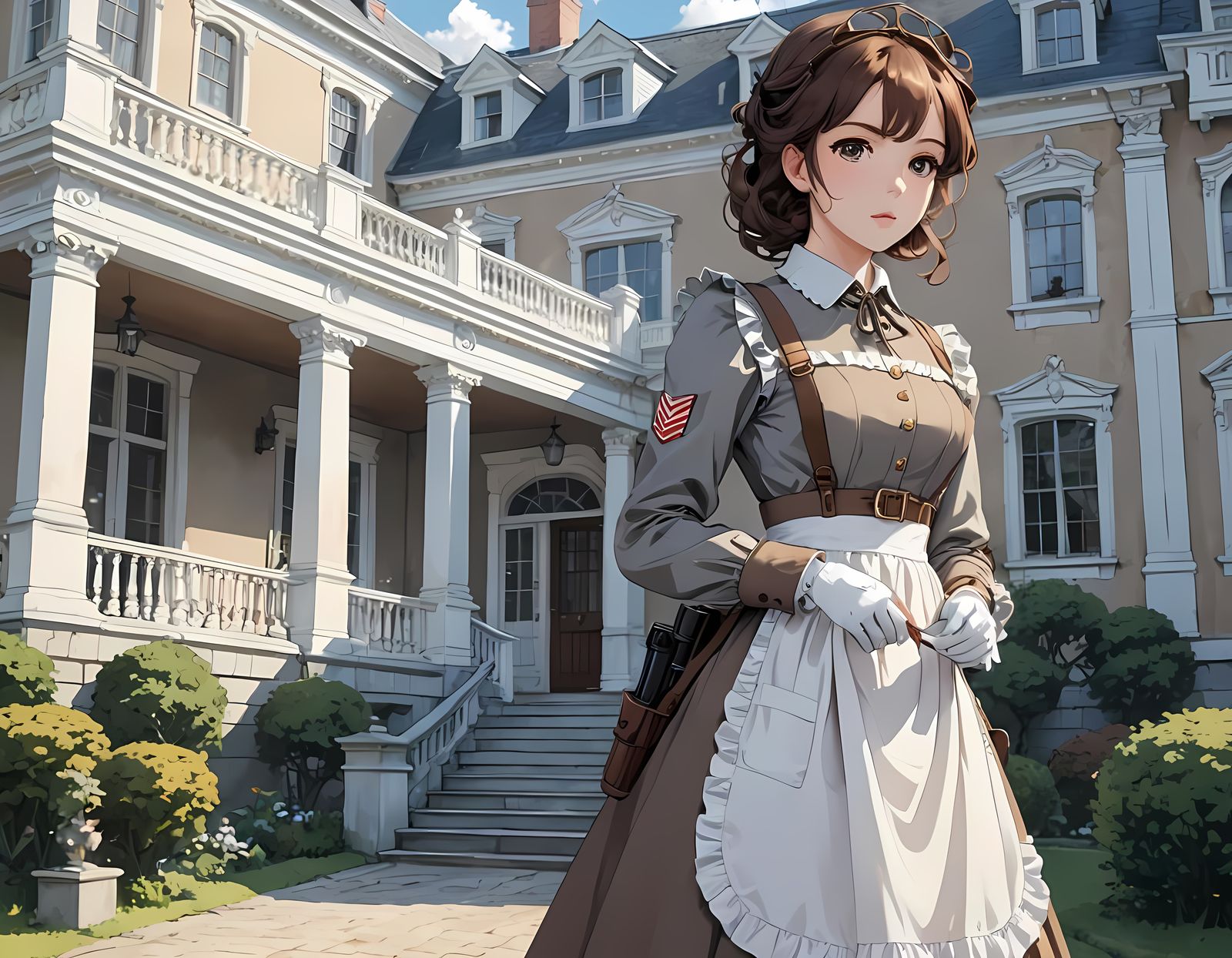 Anime Maid with Military Harness and Rifle