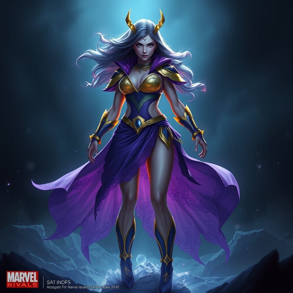 Ethereal Marvel Heroine Radiates Intensity in Dark, Mystical...