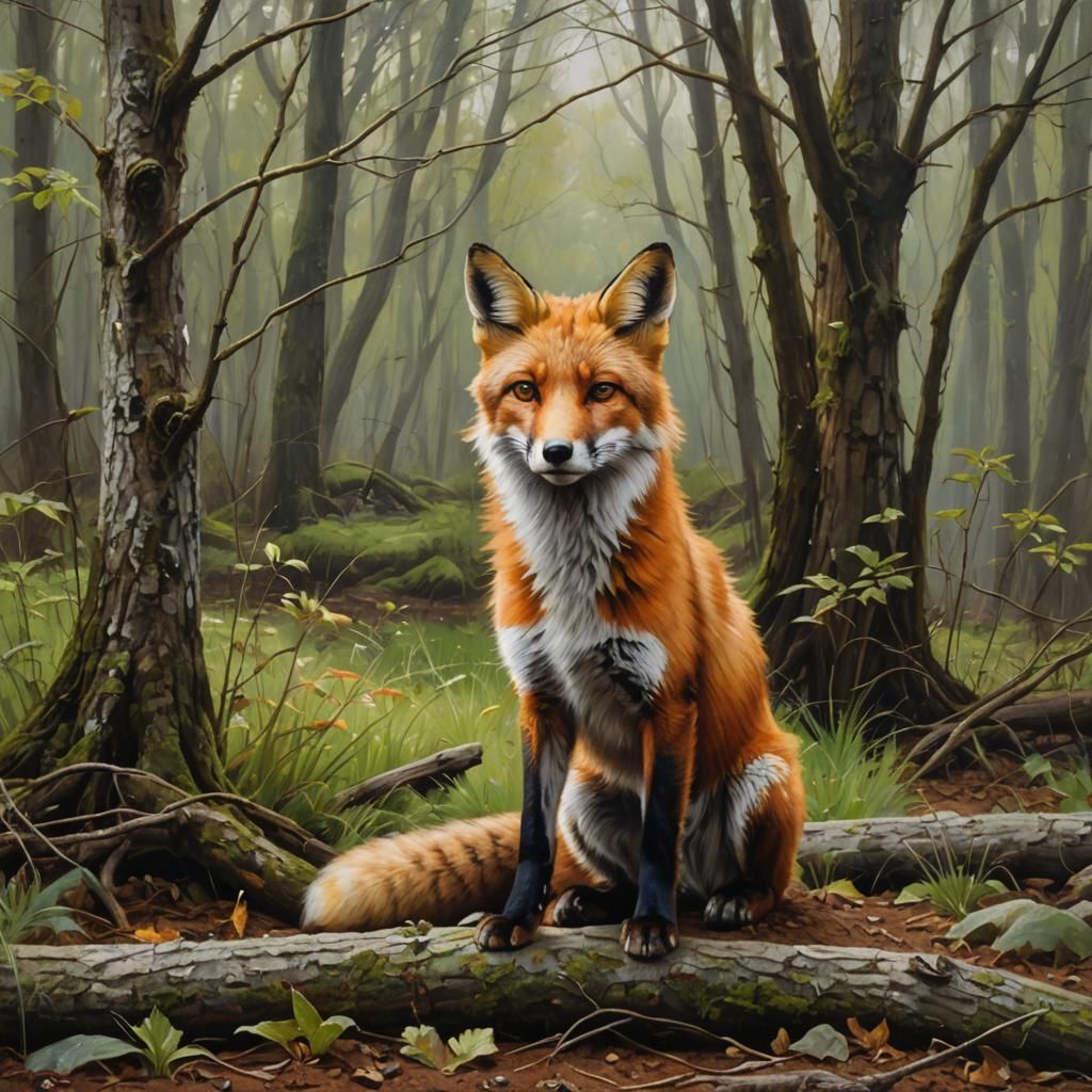 Fox Portrait as Oil Painting