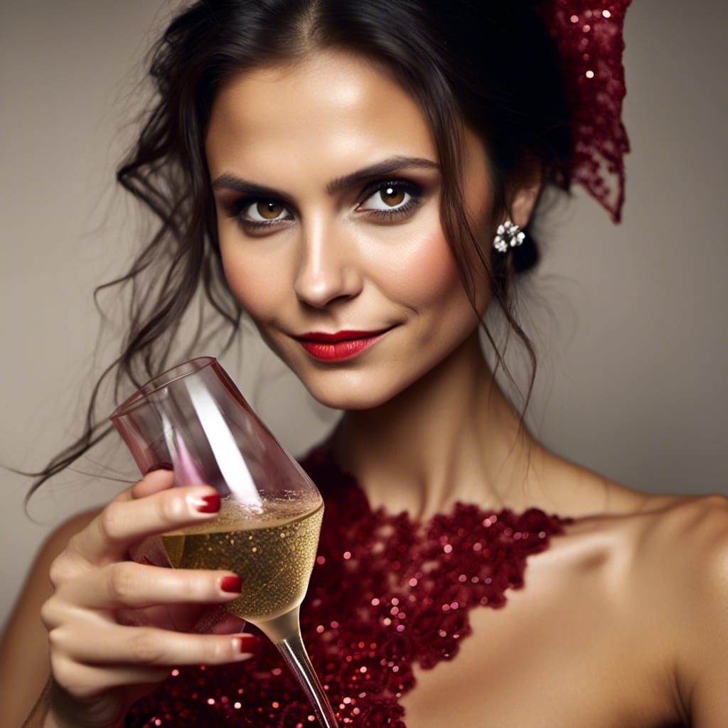 Elegant Portrait of Woman in Red Gown