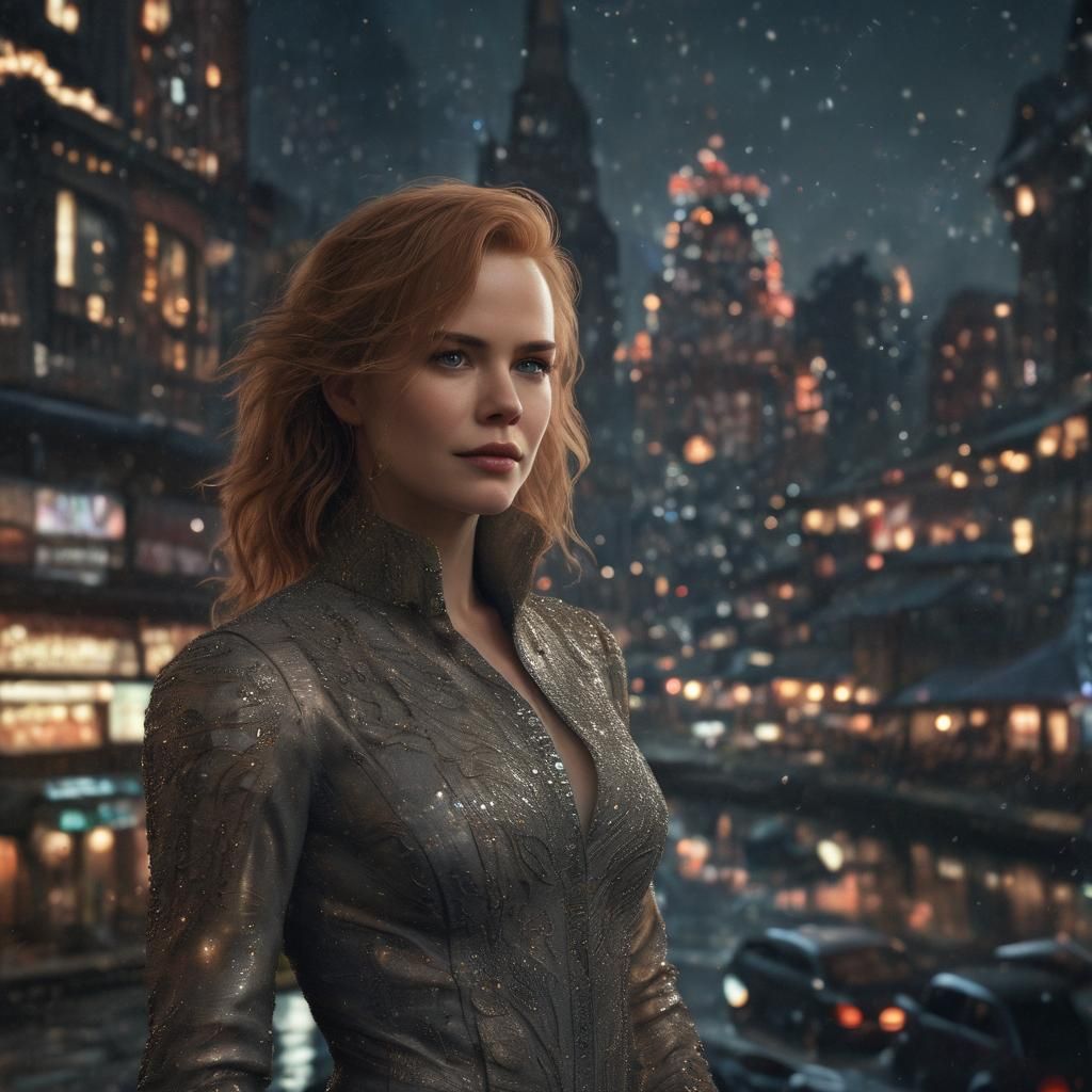 Nicole Kidman in City at Night with Bokeh