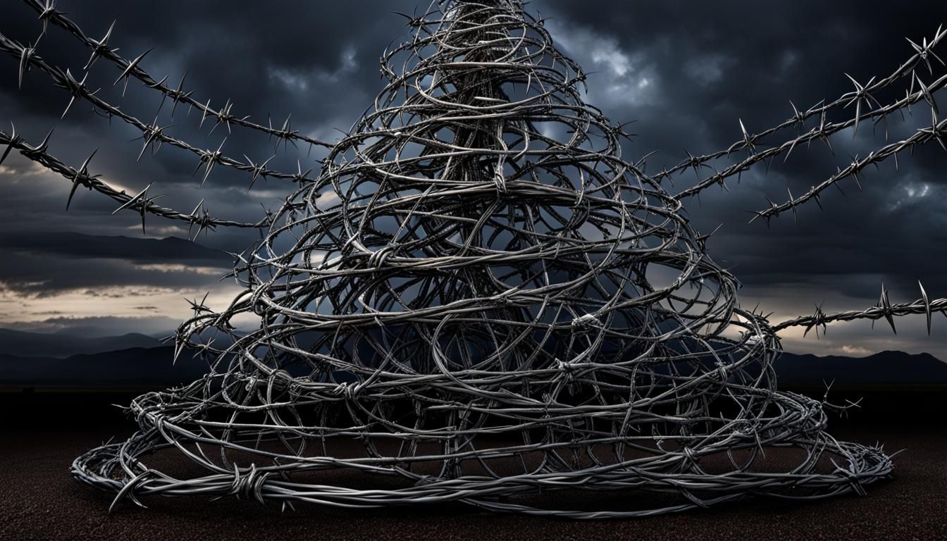 Barbed Wire Christmas Tree in Liquid Metal Style
