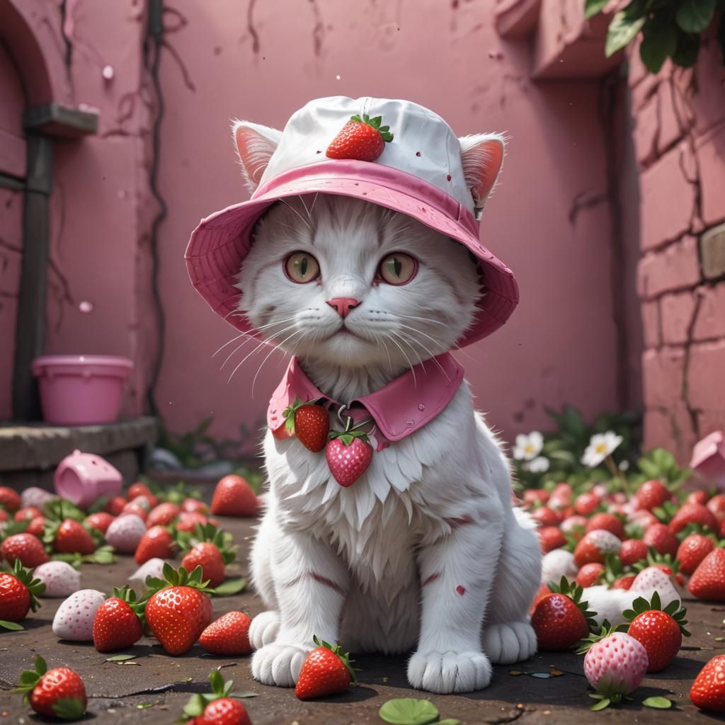 Strawberry Kitten in Detailed Matte Painting