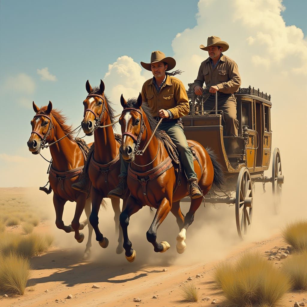 Stagecoach Escapes Dodge City: Wild West Scene
