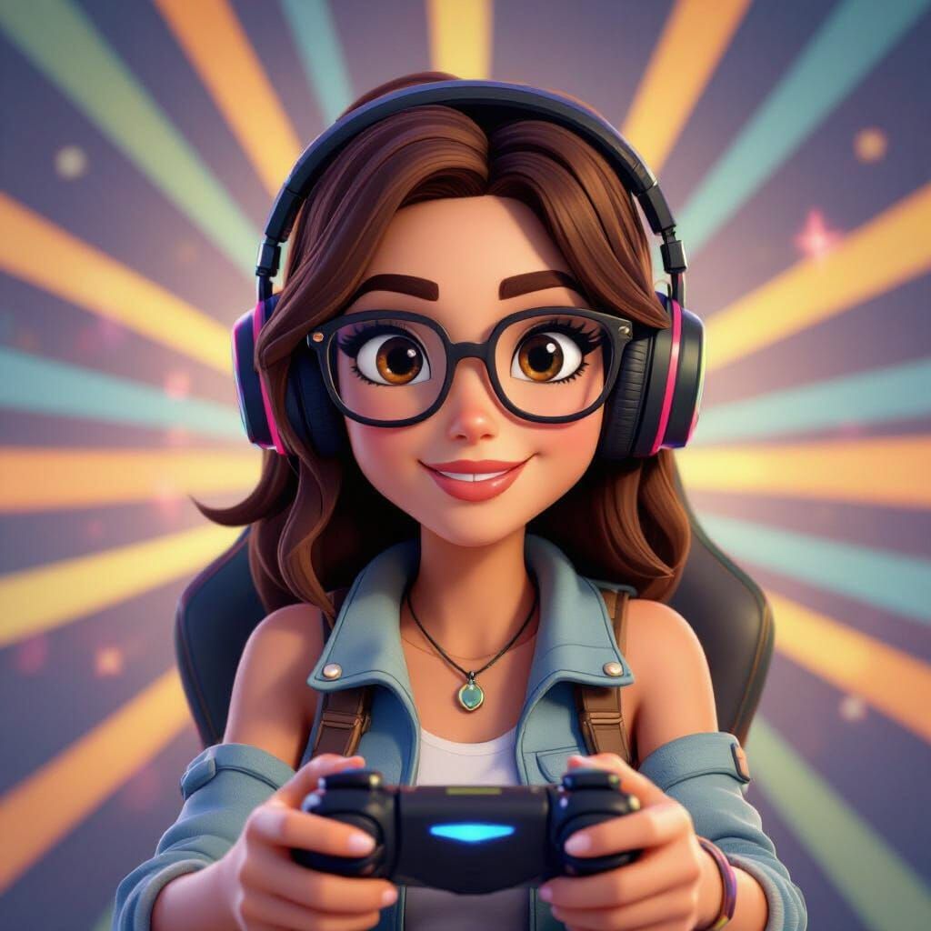 Gamer Girl with Brown Hair and Glasses Playing Fortnite in P...