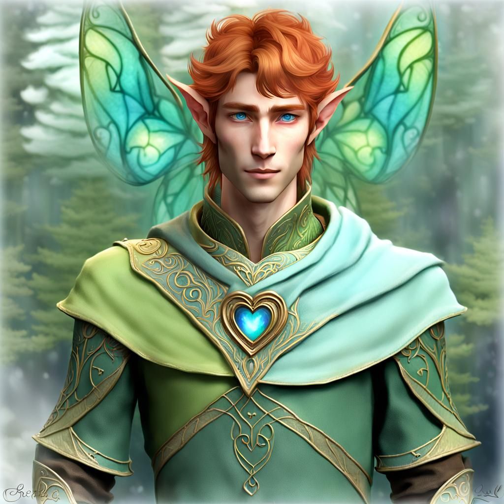 GINGERHAIRED EUROPEAN ELVEN MALE FORM, WITH GREEN-GREY EYES