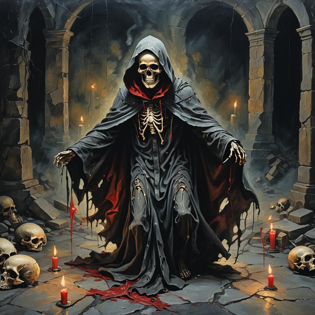 Macabre Dance: Gothic Oil Painting of Death