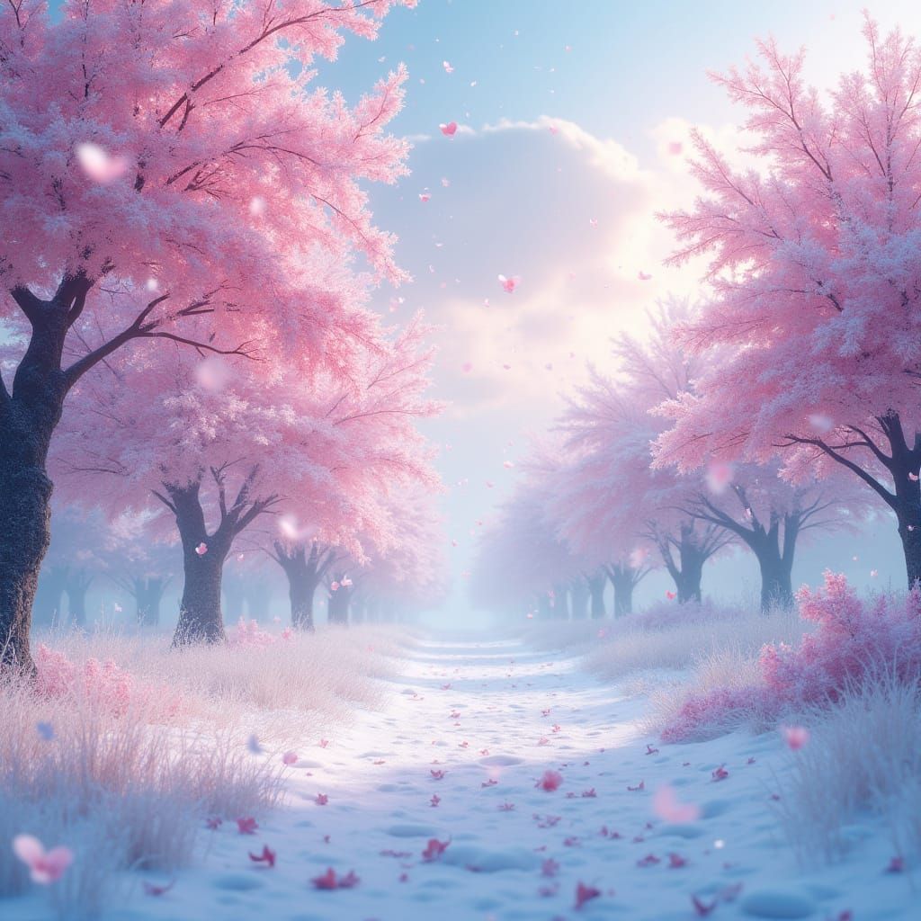 Vibrant Cherry Blossoms Transform into Glistening Water Drop...