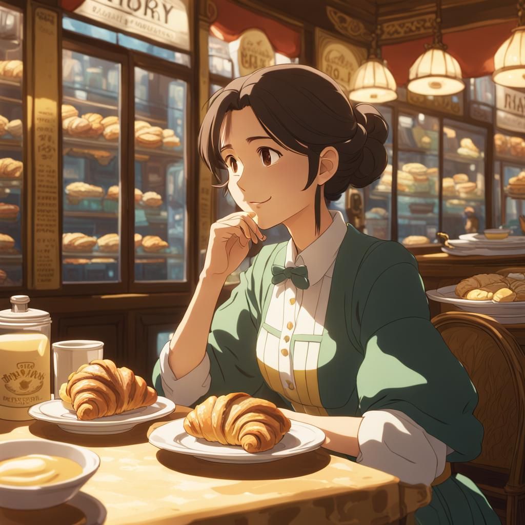 Girl in Italian Pastry Shop, Ghibli Anime Style