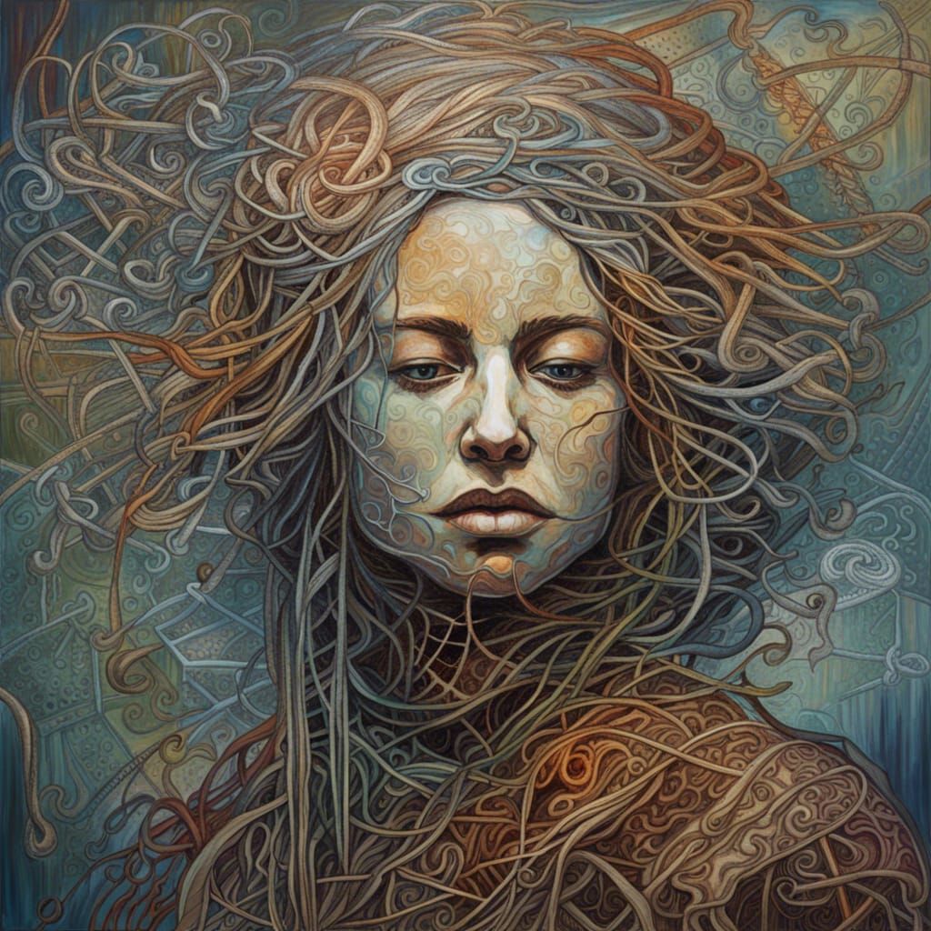 Abstract Dystopian Woman Portrait in Impressionist Style