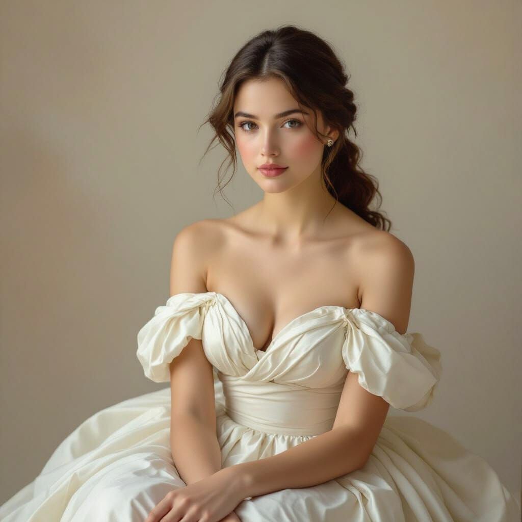 Young Woman in White Gown: 19th Century Academic Style